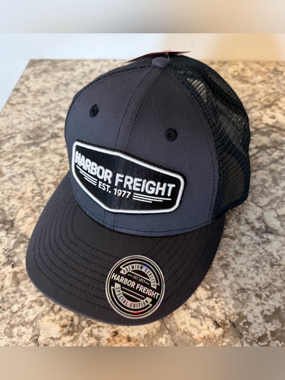 Harbor Freight Hat Cap Mens Adult One Size Black Trucker EST 1977 Mesh SnapBack